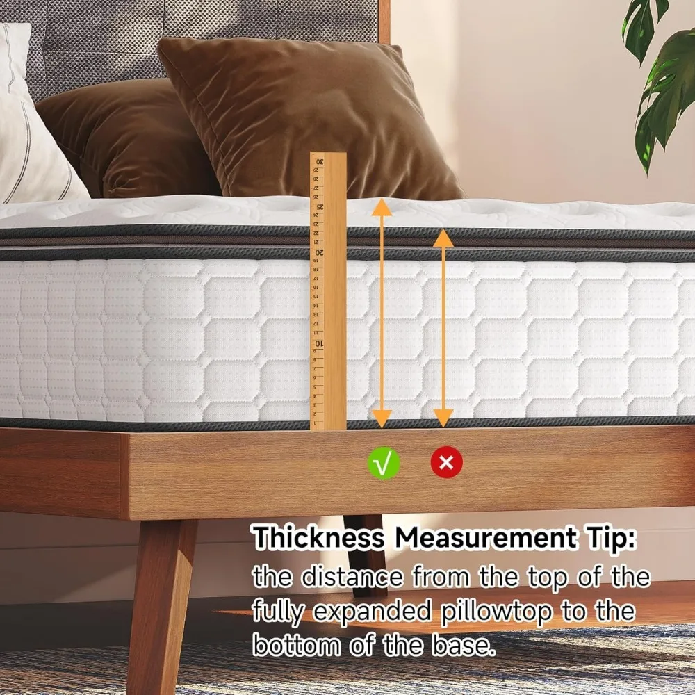 مرتبة هجينة بحجم كوين مقاس 10 بوصة مع وسادة علوية وملفات جيب من إسفنج الذاكرة #6