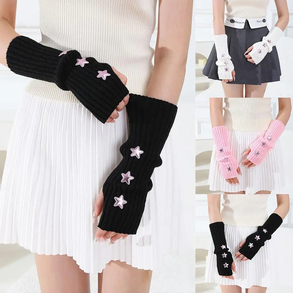 Calentadores de brazo de punto dulce Y2K, guantes sin dedos de manga larga de encaje suave, mitones góticos Punk para chicas Harajuku, accesorios de moda