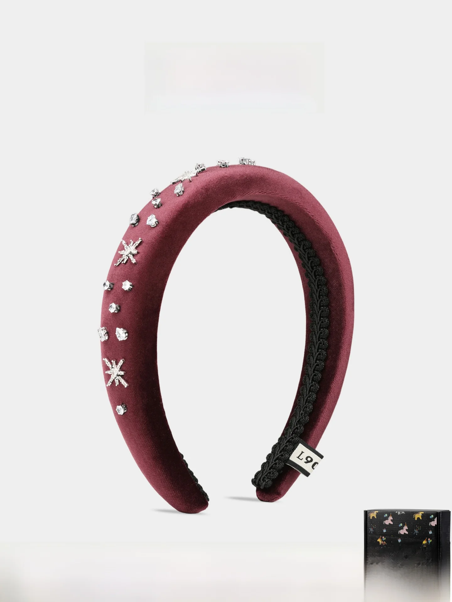 赤ワインベルベットヘアバンド-レディース-刺繍入りダイヤモンドスター-ヴィンテージ-高級感ヘアタイ-装飾ファッションアクセサリー
