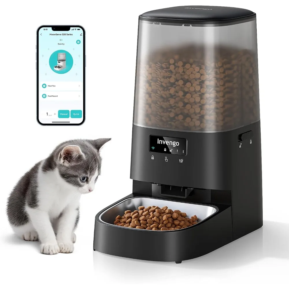 

Cat Feeder Automatic - Cat Food Dispenser MeowServe S20, Auto Dog Feeder with Stainless Steel Bowl, 5L Pet Feeder with Patented