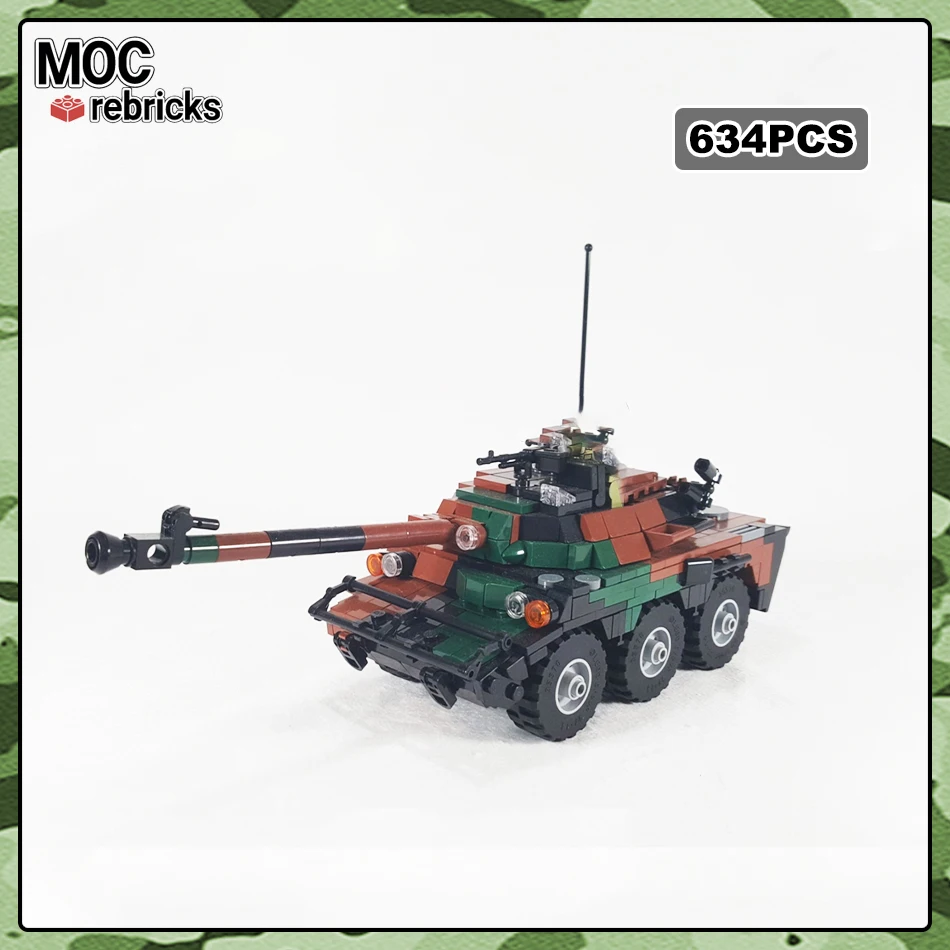 MOC-110138 WW2 Military Weapon Building Block AMX 10 RC French Wheeled Reconnaissance Tank Model Brick Toy Children's Gifts