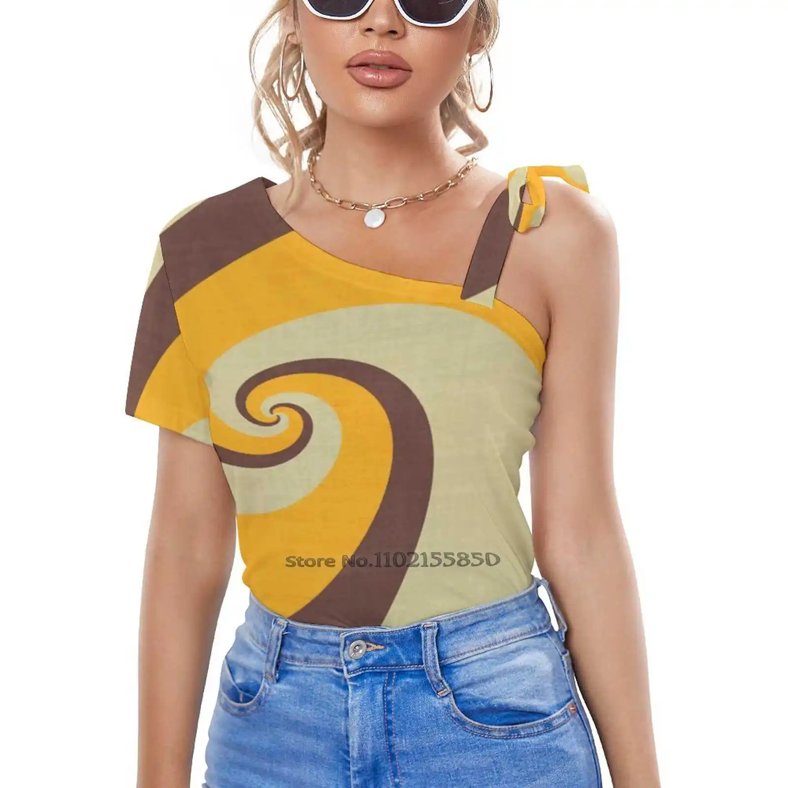 Chocolate And Butterscotch Swirl With Cream Woman Tshirts Printed Tops Zipper V-Neck Top Fashion Graphic T Shirt Chocolate