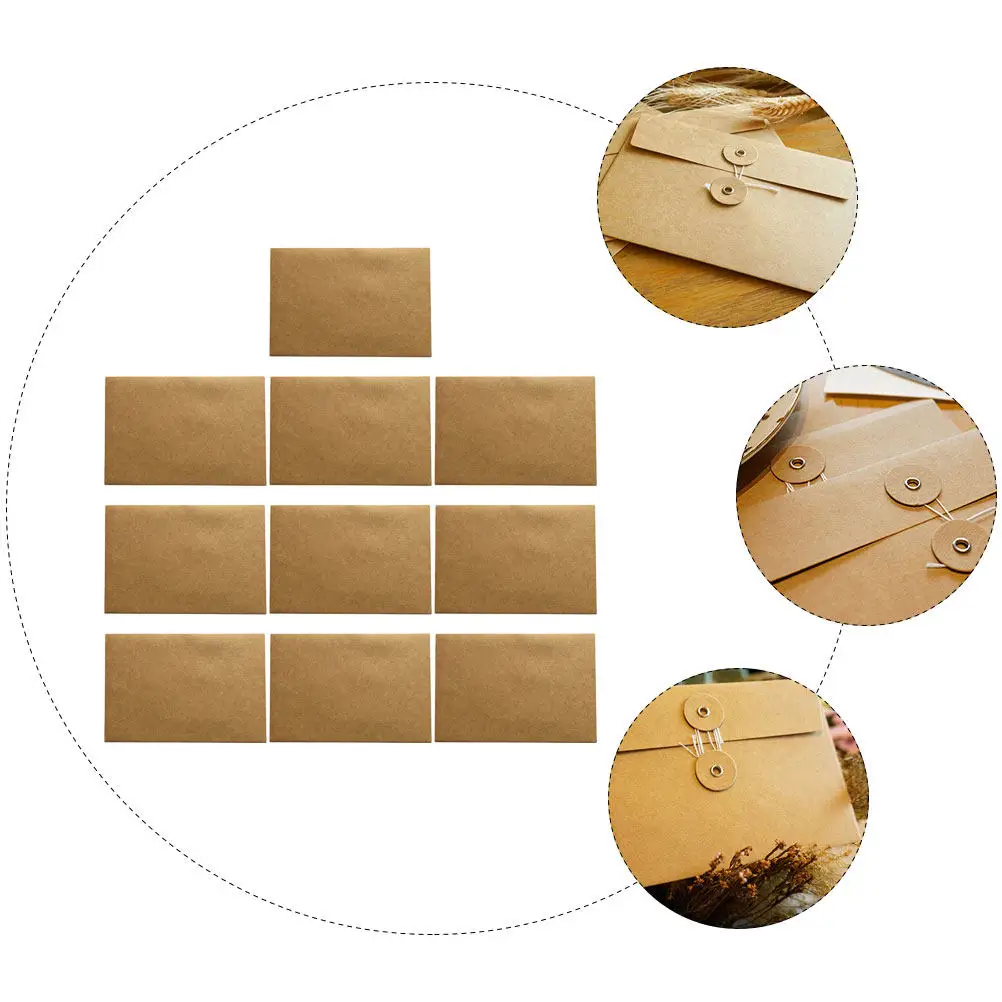 

10Pcs Kraft Paper File Envelope Thickened Retro Style String Document Storage Bag Office Supplies File Storage Bag