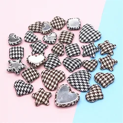 10/20pcs Houndstooth Fabric Covered Heart/Star/Square Buttons Cabochon DIY Home Decoration Craft Scrapbooking Accessories