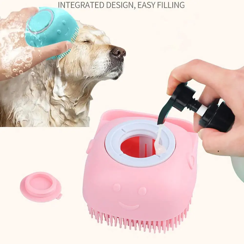 

Silicone Dog Brush with Hanging Loop, Cat Brush, Shampoo Dispensing Scrubber, Soft Design, All Skin Types Grooming, Blue