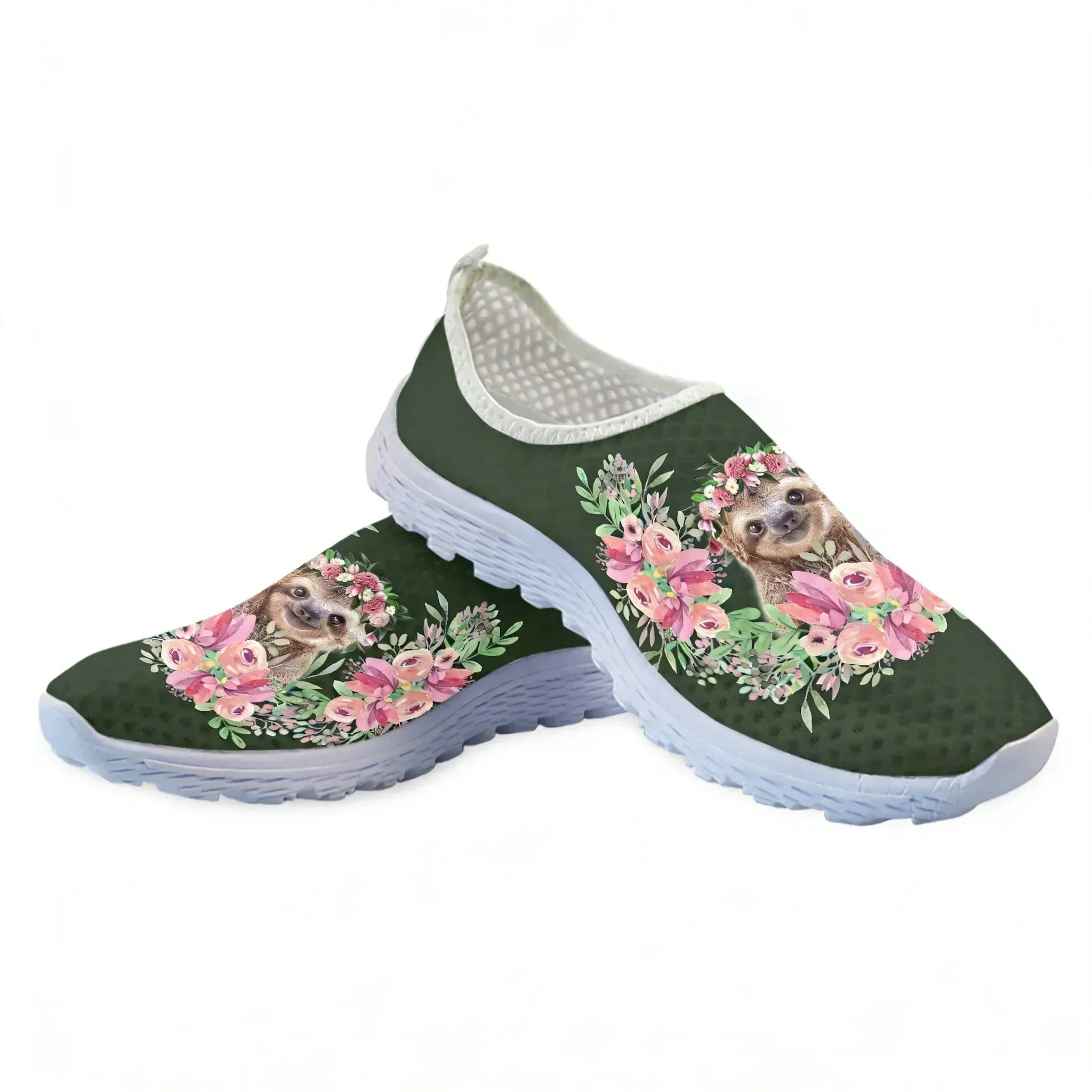 

Cartoon Sloth Hibiscus Print Mesh High Quality Sneakers Women Men Teenager Casual Fashion Custom Made Tennis Flat Couple Shoes