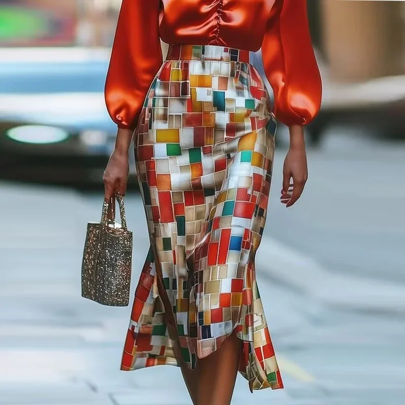 

Tinaa 2025 Summer Vintage Plaid Maxi Skirts for Woman Mermaid Wrap Rainbow Elegant Party Prom Going Out Women Midi Skirts