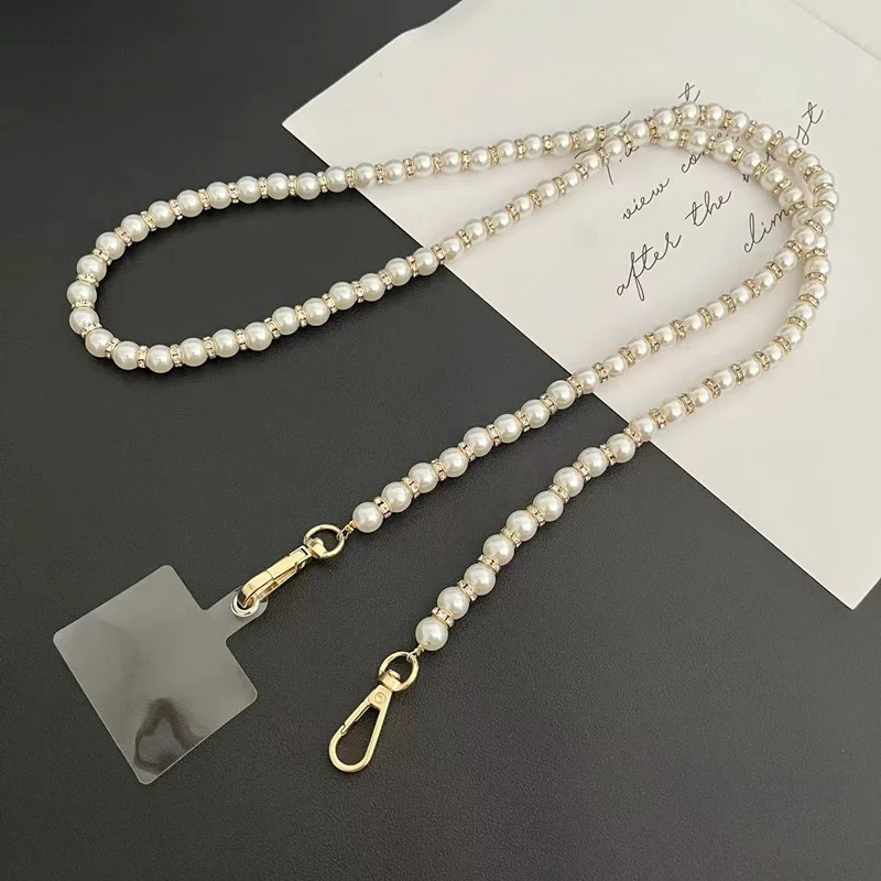 Tali Ponsel Panjang Kalung Selempang Mutiara Tali Rantai Klip Gesper Universal Manik-manik Tangan untuk Casing Ponsel Iphone Samsung