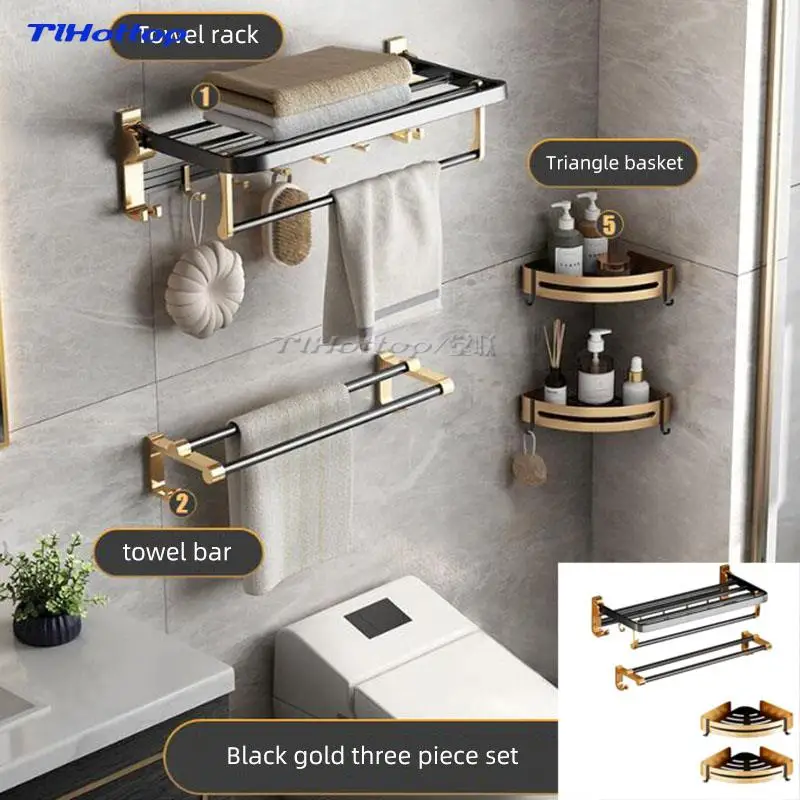 Space Aluminum Bath Towel Rack, Free of Punching Carrying, Bathroom Hardware Pendant Suits