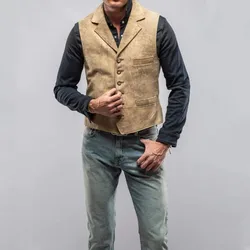 Men's Suit Lapel Single -breasted Steam Punk Suede Solid Sleeveless Jacket Retro Denim Western Handsome Fashion Casual Vest 2023