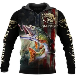 Carp Fishing Graphic Zip Up Hoodie for Men Clothing Sweatshirt Women Hoodies 3D Walleye Pike Fly Fish Printed Hooded Tracksuits