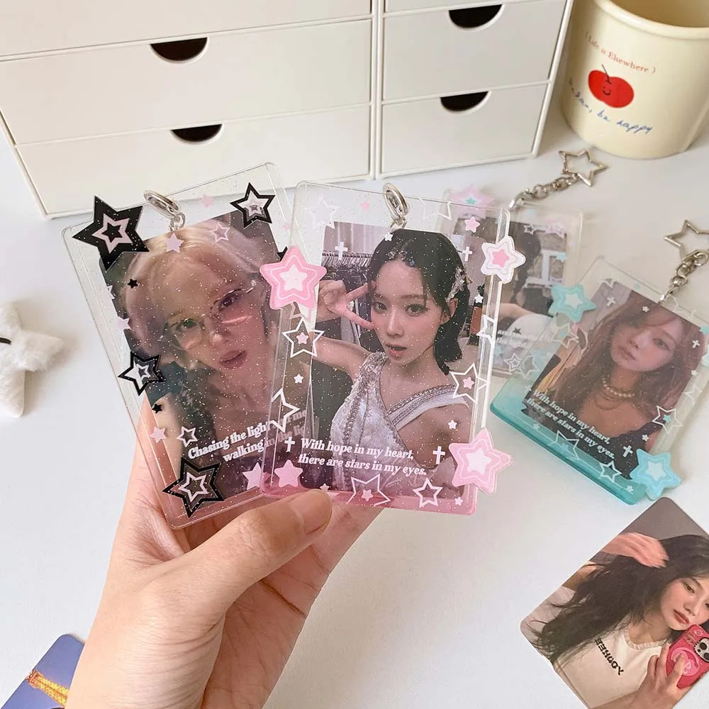 With Keychain Korean Style Card Holder Transparent Star Card Case Student Card Cover Polaroid Photo Acrylic ID Card Holders