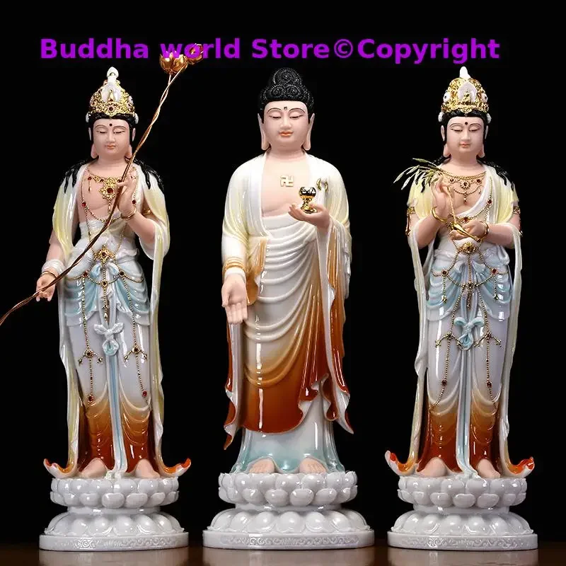 48CM Large 3PCS High grade XI FANG SAN SHENG Buddha statue Amitabha Guanyin Mahasthamaprapta HOME shrine Efficacious protection