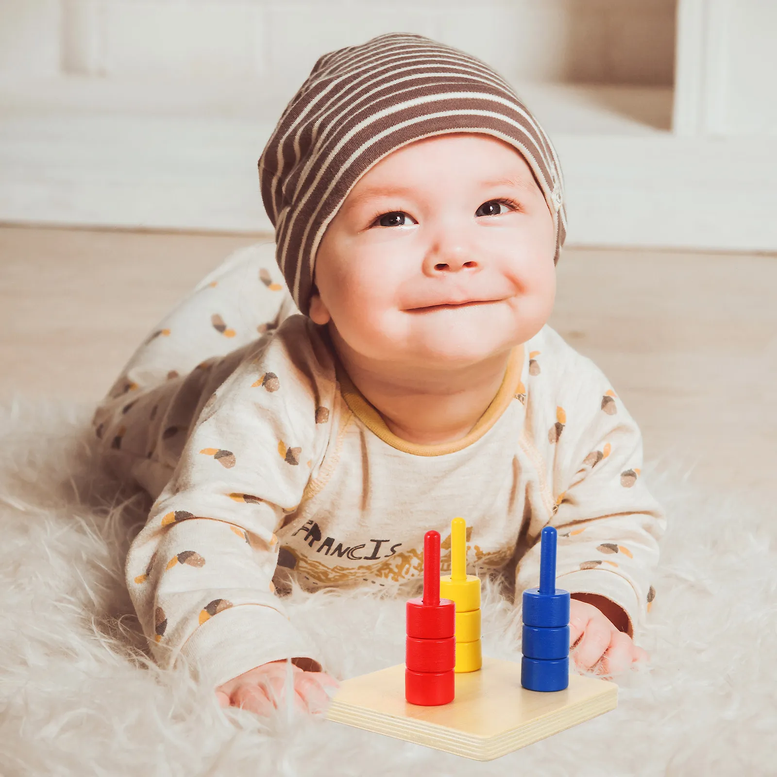 1Set Natural Wood Color Shape Stacking Set for Kids Early Education Cognitive Training Fine Motor Skill Development Baby