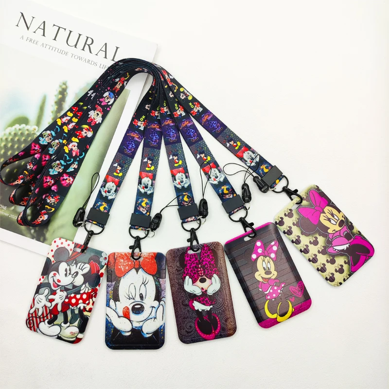 Anime Disney Mickey Mouse  Card Cover Student Campus Card Mickey Minnie Mouse Stitch Hanging Holder Lanyard ID Card Case