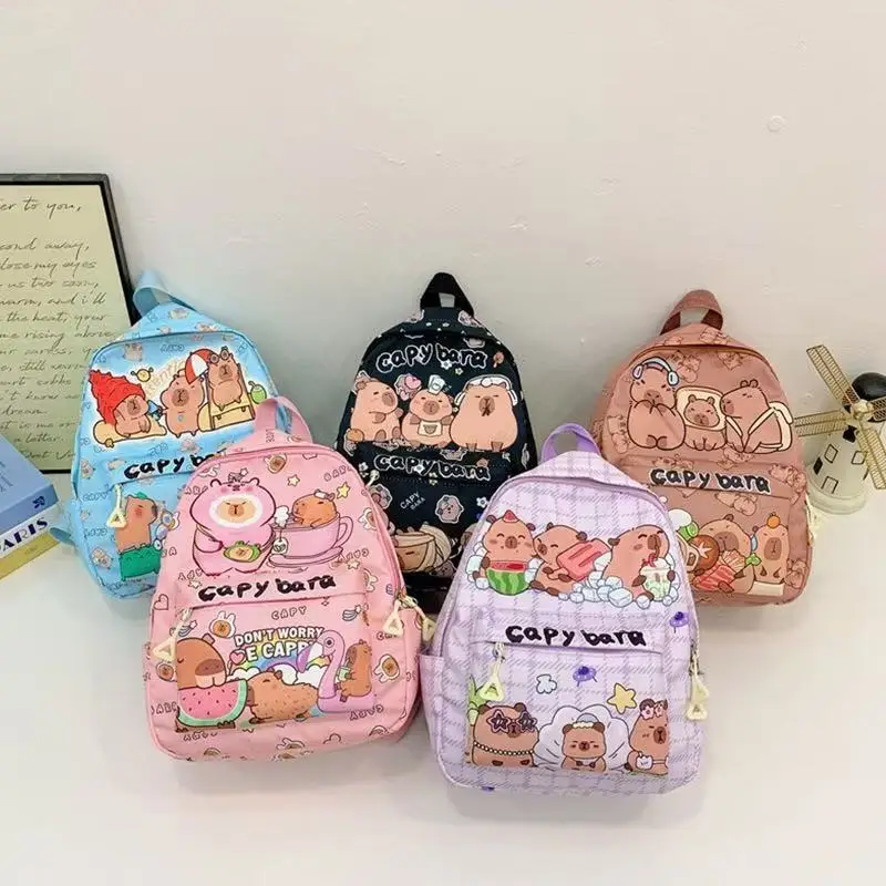 

Милый большой вместительный рюкзак с капибарой, дышащий студенческий школьный рюкзак с героями мультфильмов, нейлоновая ультра-легкая сумка для книг «Снова в школу», для женщин и девочек