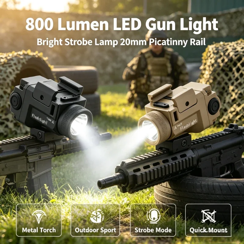 800 Lumen Metal LED Torch Strobe Light 20mm Picatinny Rail Mount Outdoor Sport Fitting