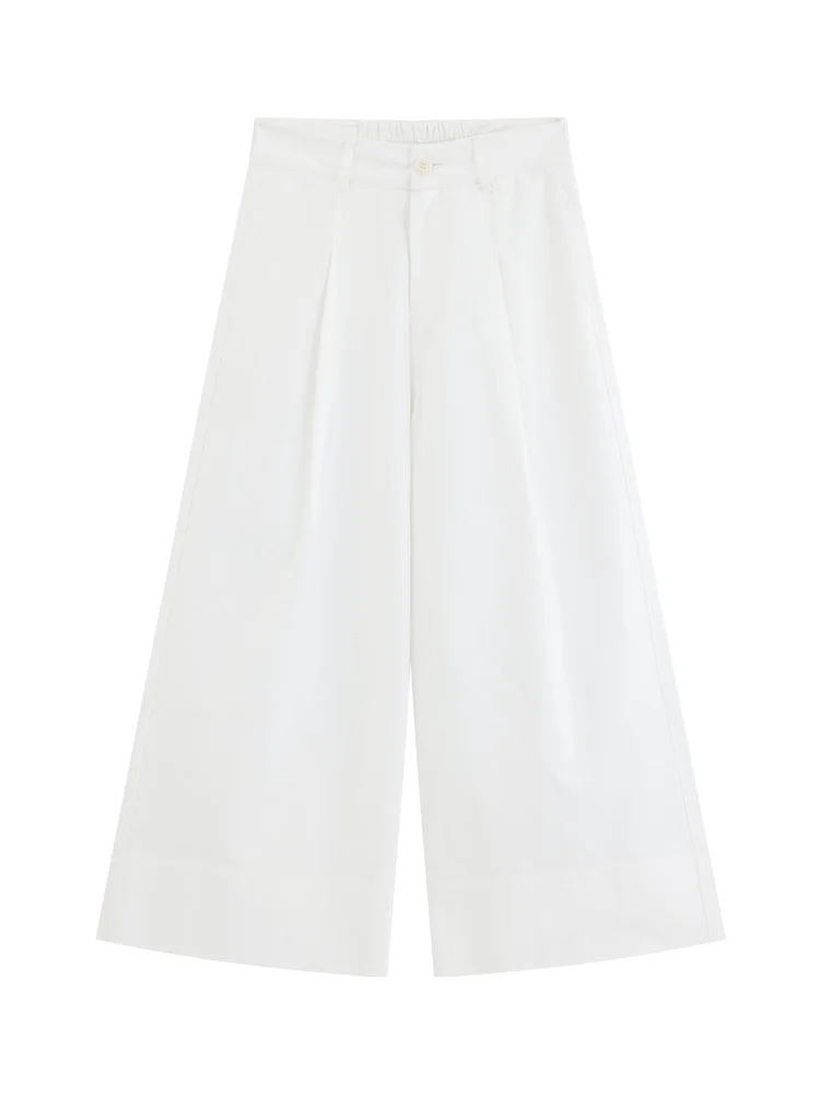 High Waist Wide Leg Pants Elastic Waist Cropped Trousers Women Summer Loose Casual Bottoms Slimming Tall Look Patchwork Outfit
