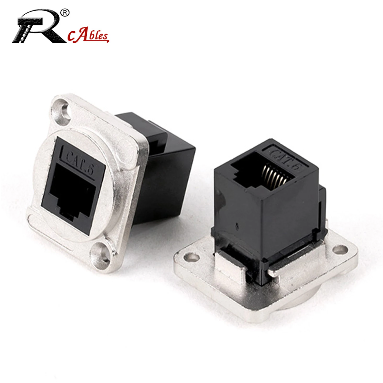 1PC D-type RJ45 Socket Cable Female Signal Connector Cat6 Panel Mount Network Ethernet Extension Interface Adapter Black+Sliver