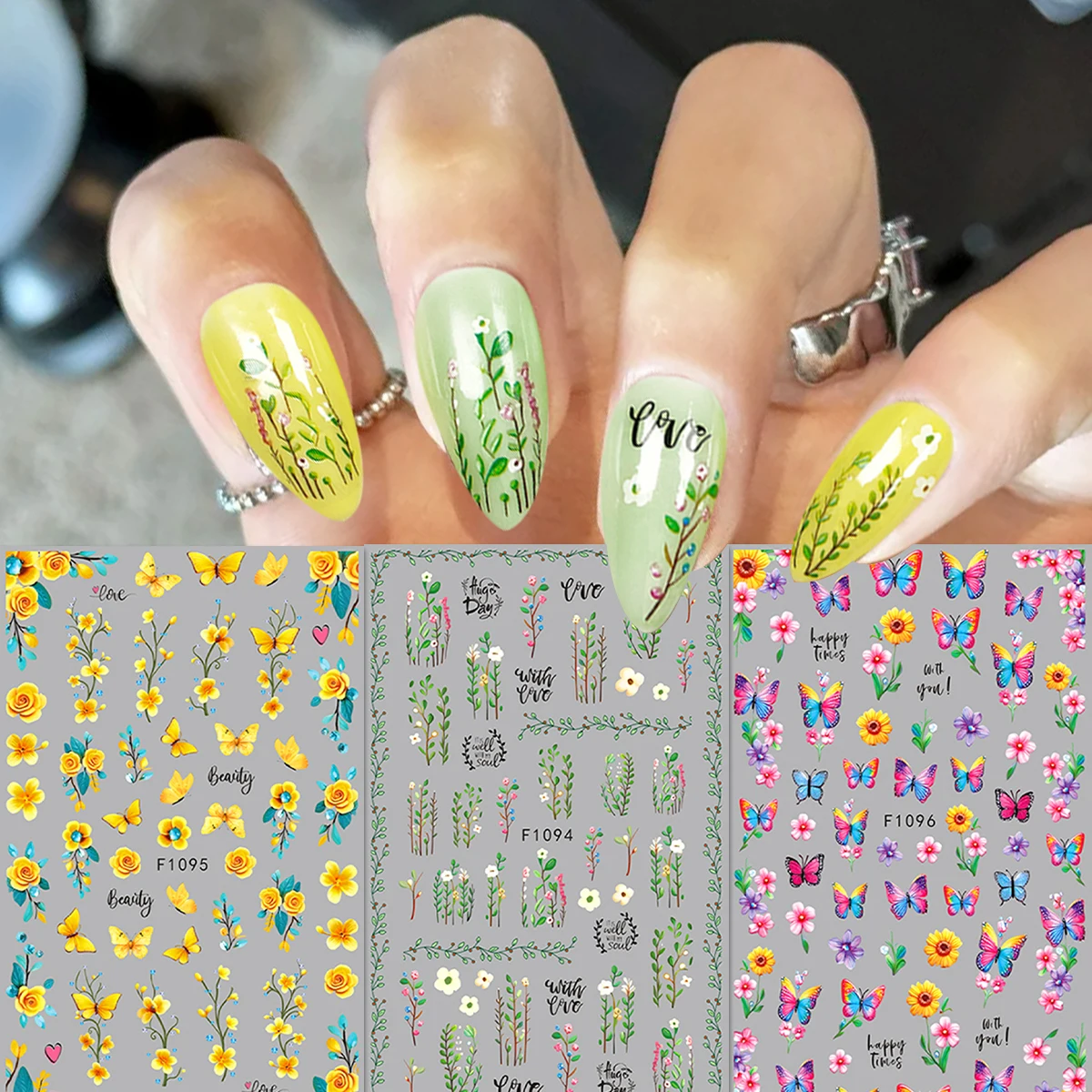 Frühlings- und Sommerblumen-Schmetterlings-Nagelsticker, einfach anzubringen für die Nageldekoration, zum Selbergestalten, als Geschenk, für Partys und zur Gestaltung von Make-up für Hochzeiten. – Detail 3