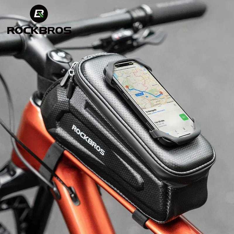 

ROCKBROS Bike Bag Front Handlebar Bag Hard Shell 360° Cell Phone Holder With Touch Screen Waterproof Front Frame Cycling Bag