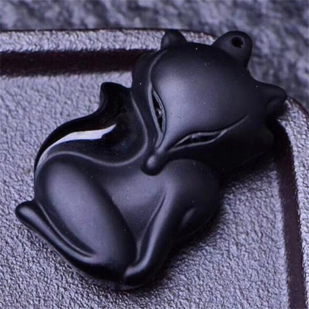 

Натуральный черный обсидиан, резной китайский кулон в форме соблазнительной лисы, талисман удачи, бусы-ожерелье, изысканный кристалл, модный подарок, амулет, ювелирное украшение