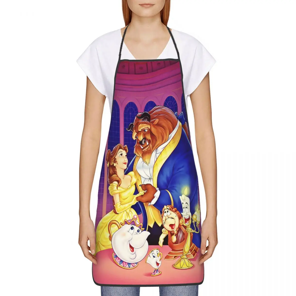 Custom Bib Beauty And The Beast Apron Men Women Unisex Adult Chef Cooking Kitchen Belle Princess Tablier Cuisine Painting