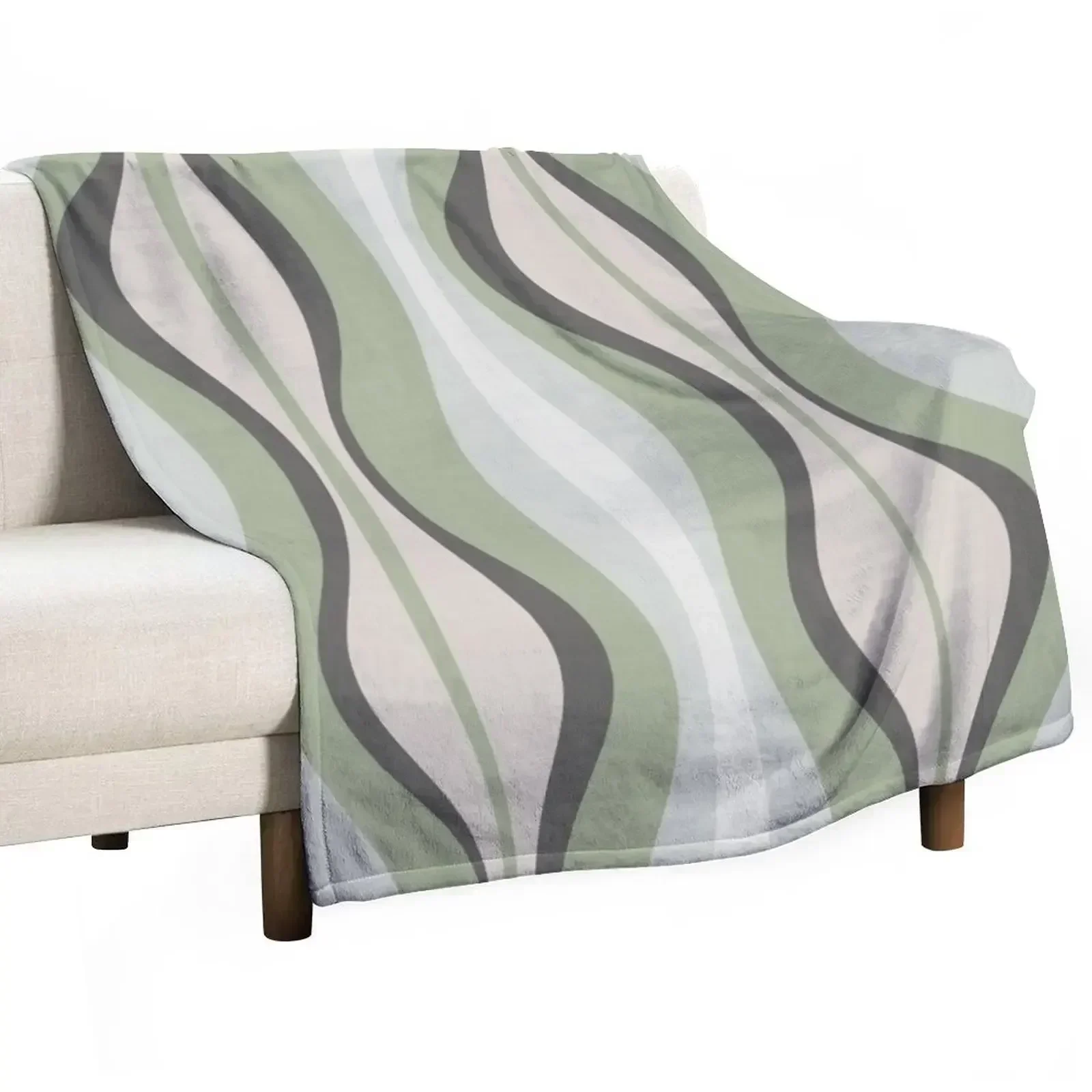 

Midcentury Modern Hourglass Abstract Pattern in Sage Green, Grey, and Beige Throw Blanket