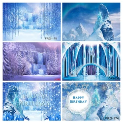 Dreamy Winter Forest Snow Frozen Ice Blue Bokeh Photography Background Newborn Child Portrait Backdrop for Photo Studio