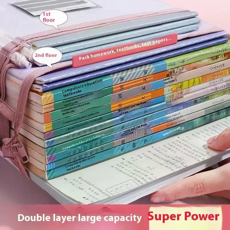 Transparent Mesh Stationery Storage Bag Double-layer Large Capacity Organizer Bag Multifunctional Portable Office File Folders