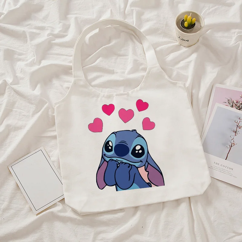 2024 New in Harajuku Disney Stitch Tote Bag Shopper Canvas Shoulder Bag Eco Lilo and Stitch Shopping Bag Women Tote Female