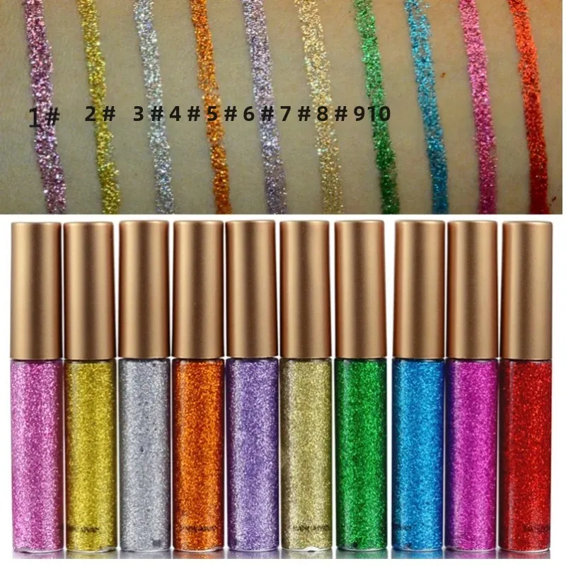 10 ألوان بريق كحل مقاوم للماء طويل الأمد عالية المصطبغة السائل العين اينر القلم لامع الفضة الذهب ماكياج الجمال #6