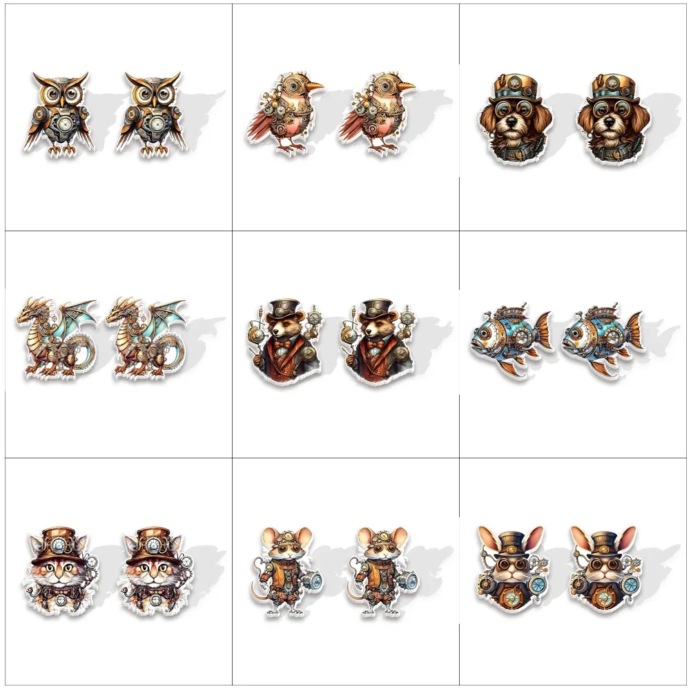 Steampunk-Boucles d'oreilles en résine acrylique, Sex Stud, Sex Stud, Chat, Chapeau, Souris, Poisson, Mode, Animaux, Nouvelle arrivée