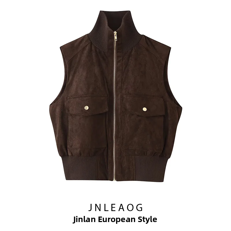 Fashionable Velvet Texture Vest JNLEAOG Women's Autumn New Style Single Wear Polyester Fabric Regular Length Polyester 100%