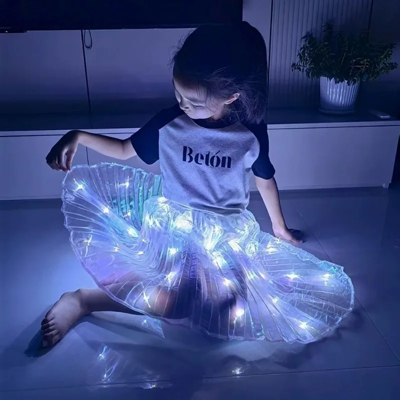 Branco led light up saia desempenho de palco plissado maxi círculo saia médio oriente dança traje brilhante balanço completo vestuário