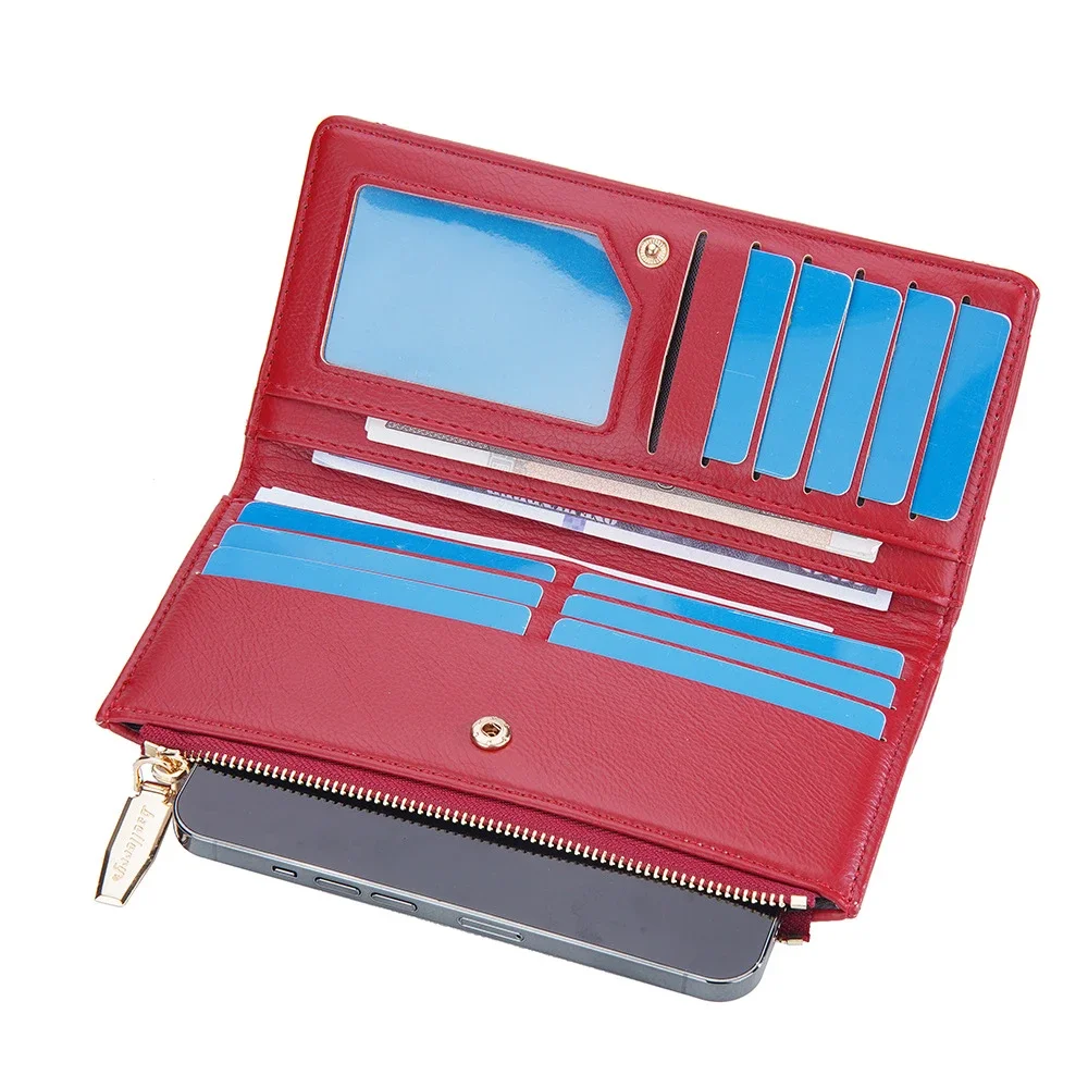 Portefeuille long en cuir PU pour femme, multi-fentes, porte-cartes, grande capacité, fermeture éclair, porte-monnaie, pochette pour téléphone,
