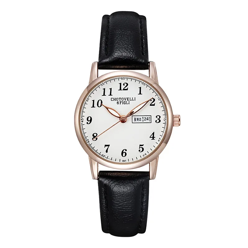 Correa de reloj de cuero de estilo coreano para mujer, correa de reloj de moda Simple, resistente al agua, luminoso, doble Calendario, borde caliente, venta al por mayor de fábrica, nuevo