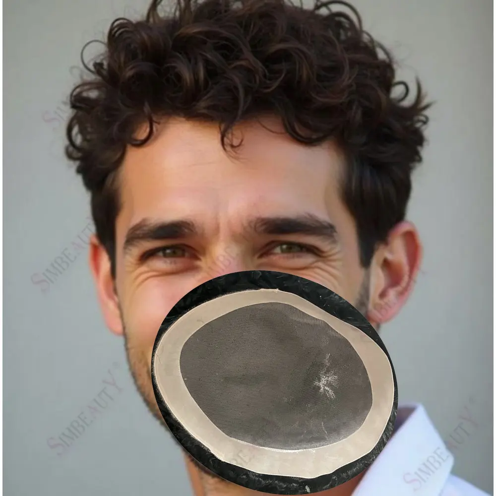Curly Remy Human Hair Men Toupee 18mm/20mm/15mm Durable Mono Lace&NPU Base Male Hair Prosthesis Replacement System Men's Wig