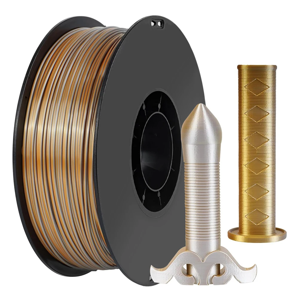 

1,75 мм PLA 2 цвета Нить для 3D-печати шелк Золото Серебро 1 кг 250 г 500 г Материал для 3D-печати Шелковый пла Золото Серебро Двойной цвет