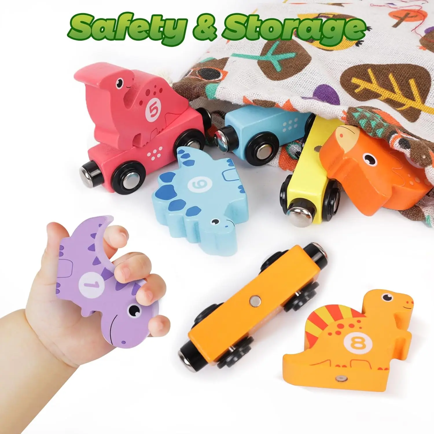 Dinosaur Toys for Kids 3-5, 21PC Magnetic Wooden Train, Dinosaur Stacking Blocks Toys, Match Number & Color, Toddler Montessori