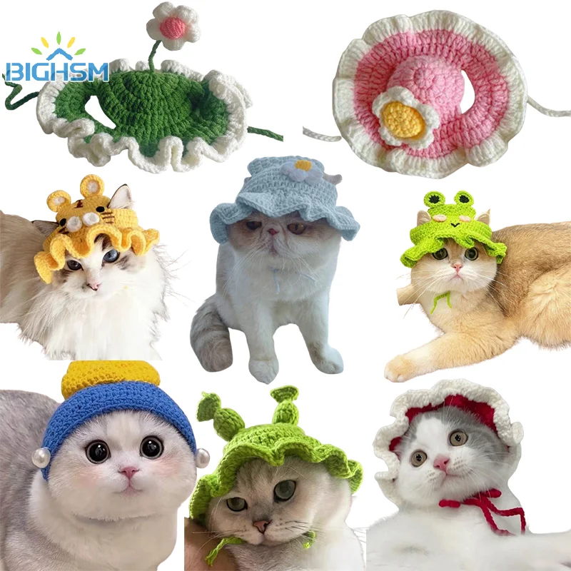 Cute Refined Cat Hat Elastic Autumn Winter Pet Hat Puppy Knitten Cap Headdress Party Photo Cosplay Costume Props Cat Accessories