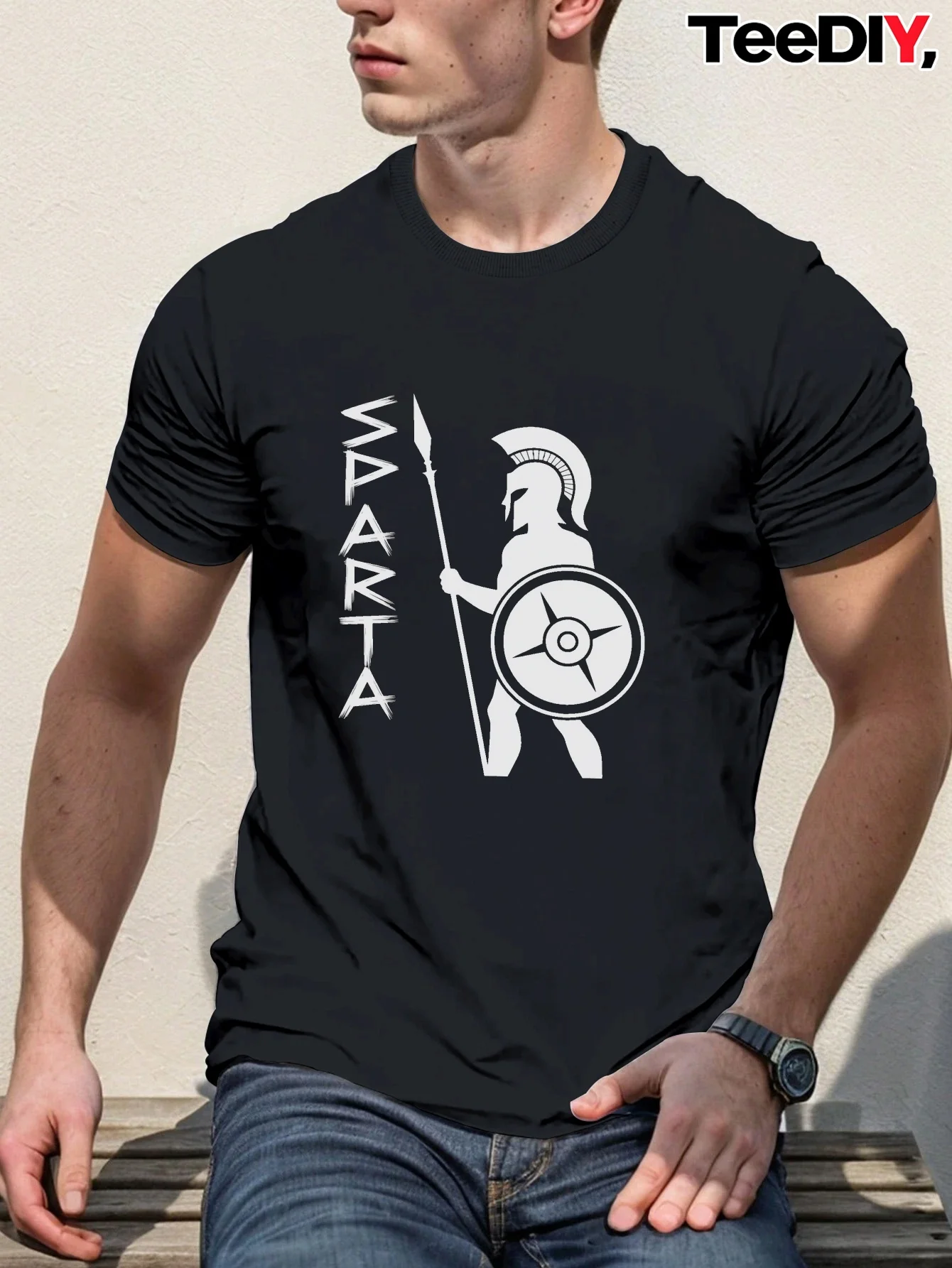 

Spartan Warrior Graphic T-Shirt 100% Cotton O-Neck Short Sleeve Summer Casual Mens T-shirt Streetwear
