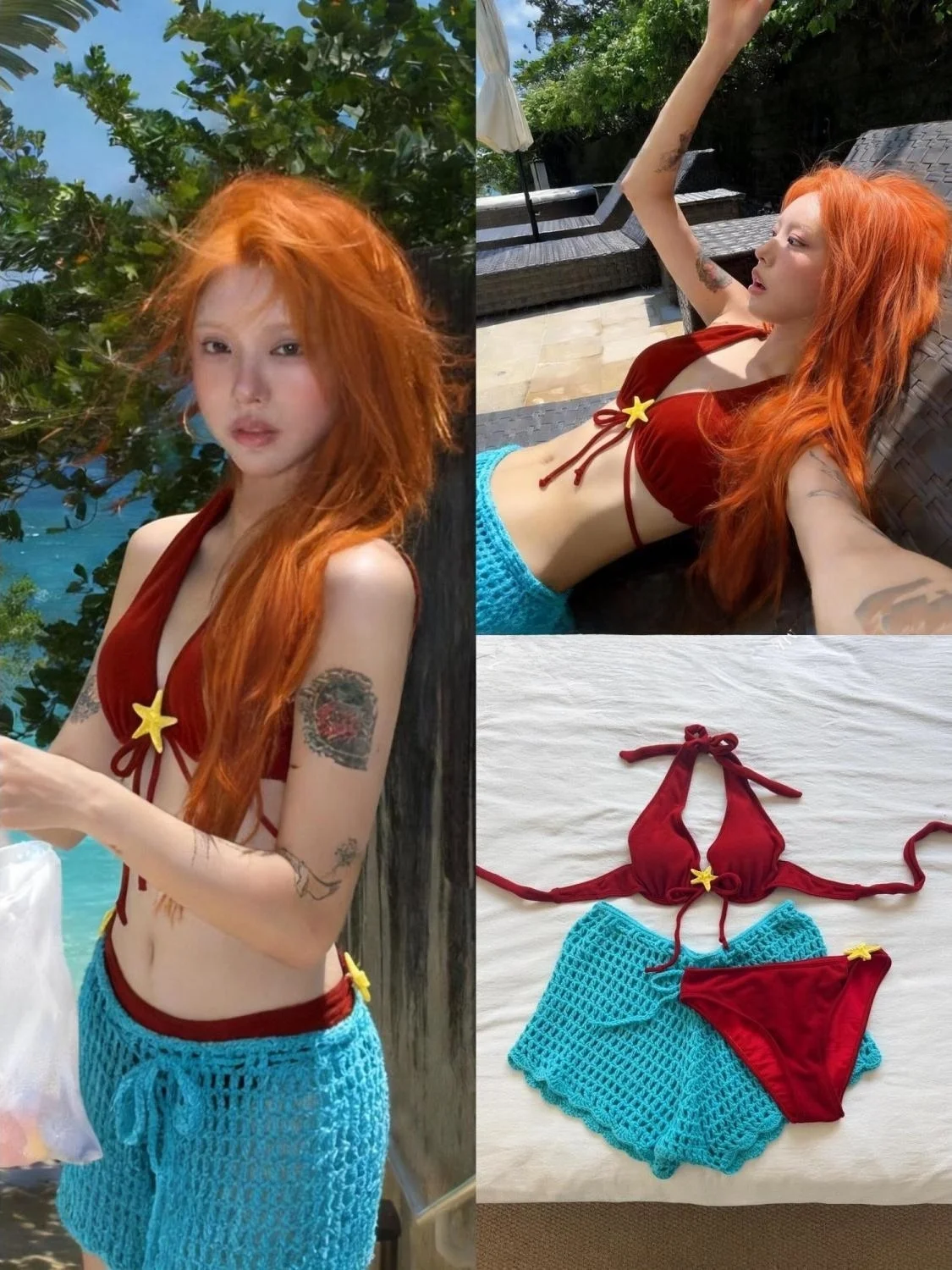 

Island Romance Retro Style Slimming Two-Piece Swimsuit Women's Holiday Hot Spring Bikini Set Nylon Material with Ch...