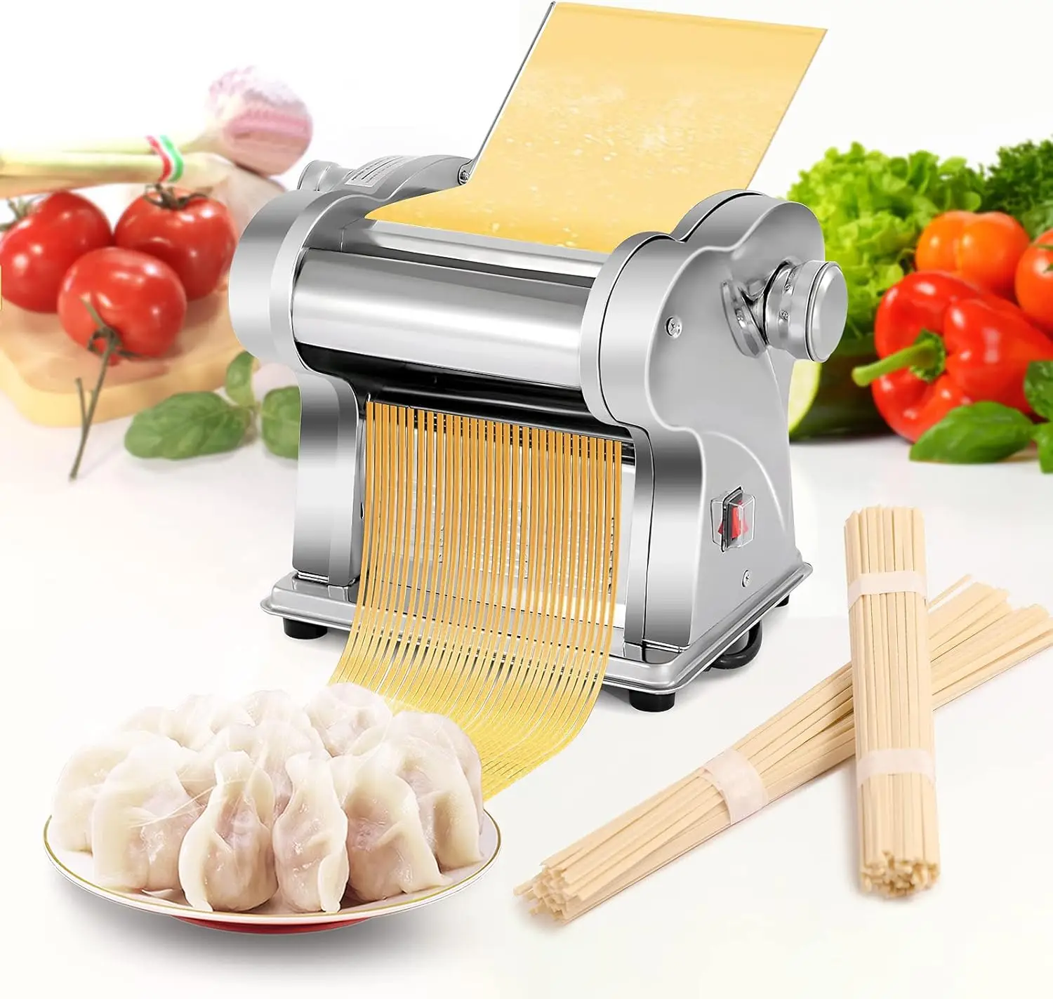 Electric Pasta Maker Machine Pasta Dough Spaghetti Roller Noodle Pressing Machine Stainless Steel 135W for Home Family U