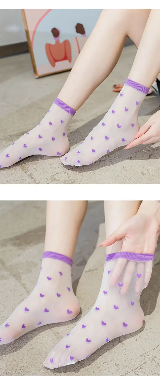 Damen Sommer Ultra-Dünne Transparente Liebeskristall Kawaii Socken Mädchen Atmungsaktive Koreanische Süße Eisseide Stil Durchsichtige Bestickte Socken – Detail 9