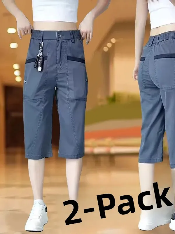

Men's Summer Thin Casual Loose Fit Straight Leg Seven Inch Pants Four ket Workwear Comfortable Breathable Straight Cut orts