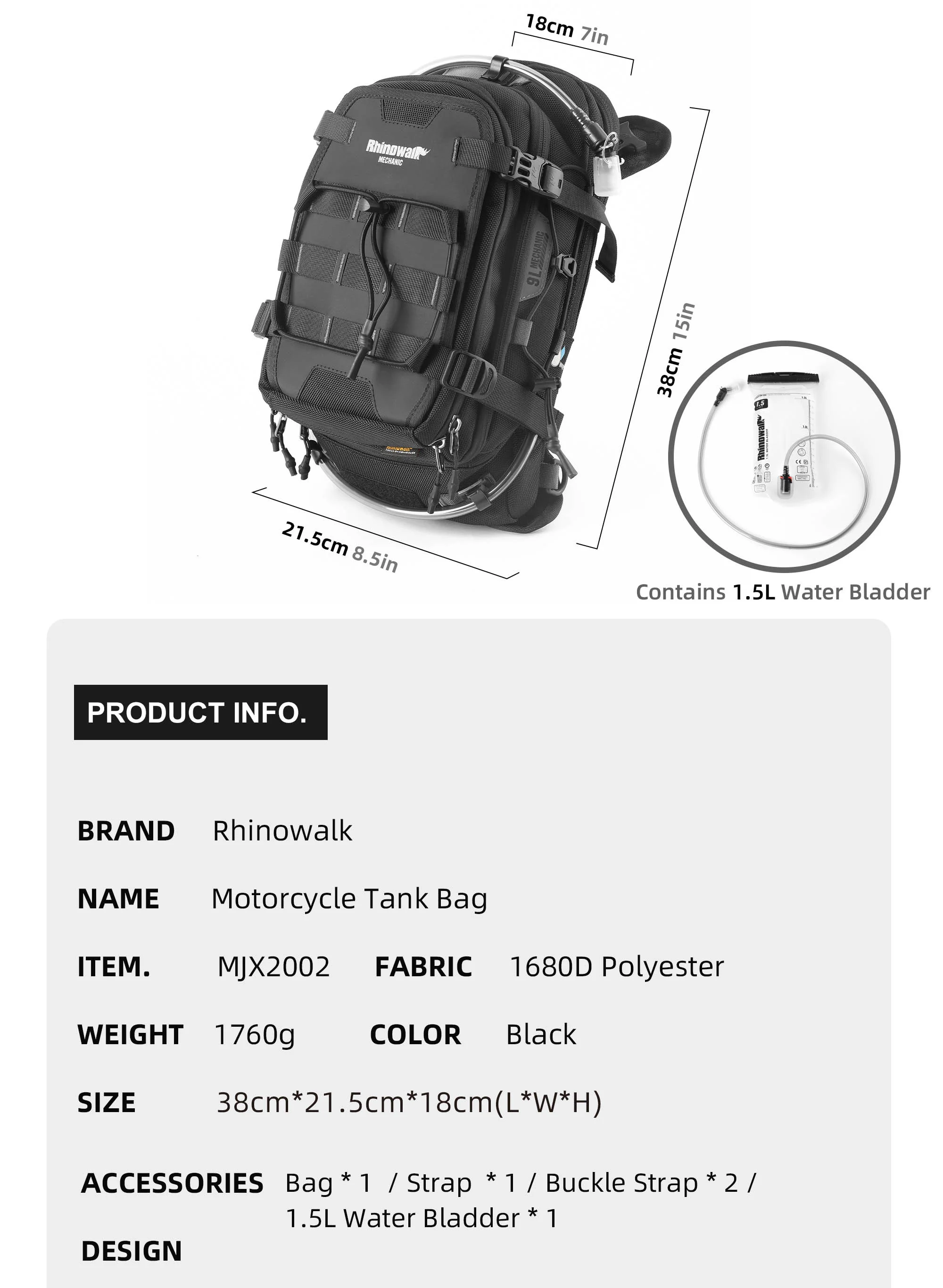 Rhinowalk オートバイタンクバッグ 9L 多用途バックパック レイン