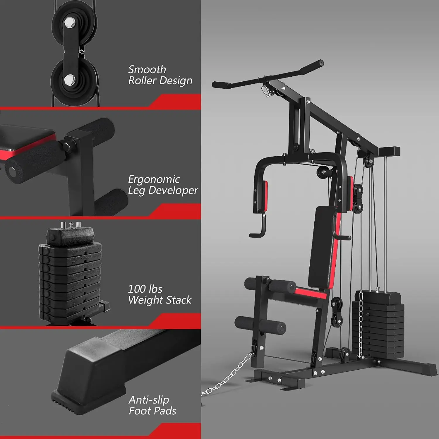 Home Gym, Multifunctional Workout Equipment with Leg Extension, Pulley System & 100lbs Weight Stack, Full Body, Customized
