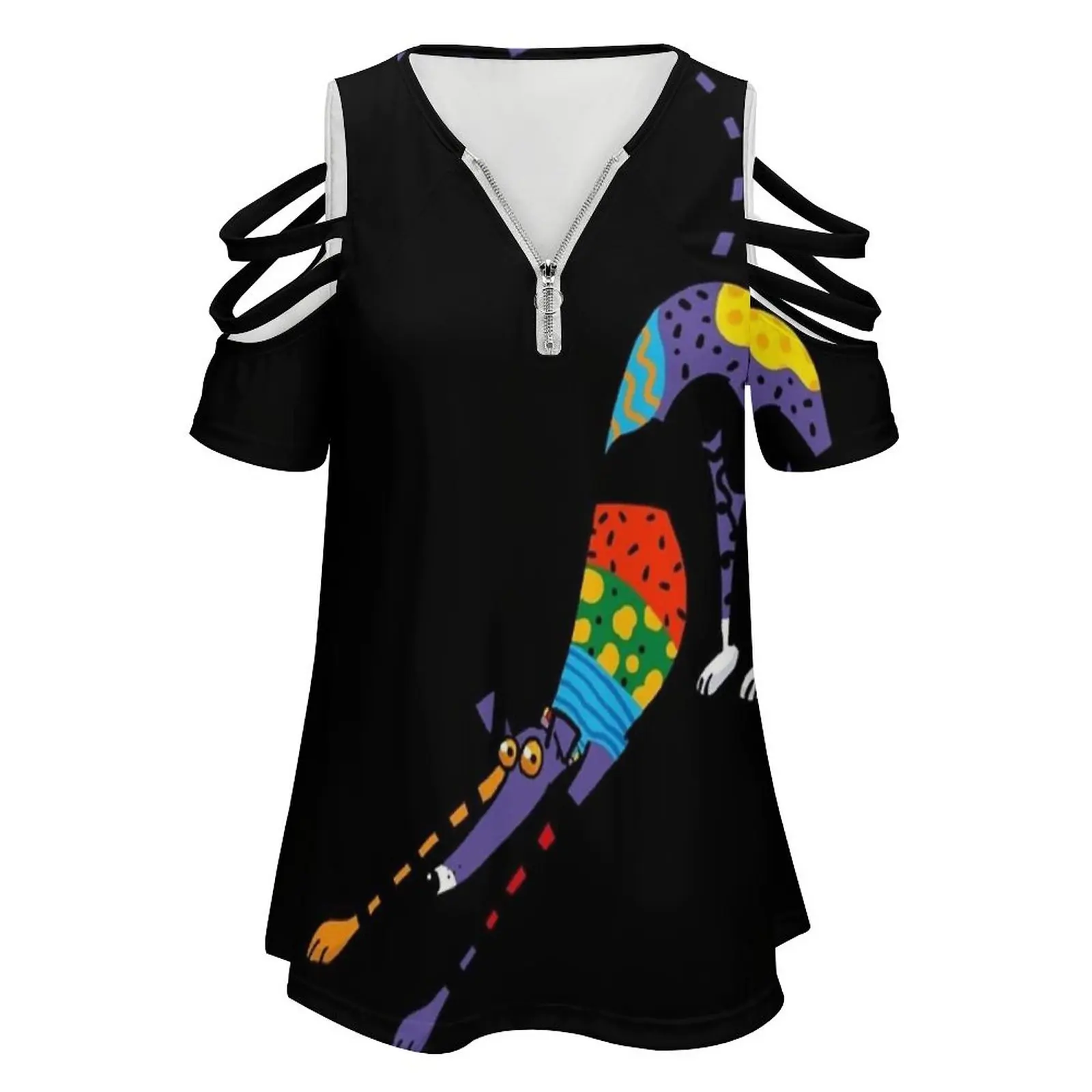 Kaleidoscope Bowdown Classic T-Shirt Women's T-Shirt New Fashion Printed Zipper V-Neck Short Sleeve T Shirts Casual Plus Size