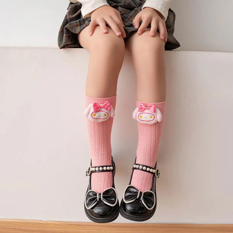 Anime Sanrio Kuromi My Melody Cinnamoroll Socks for Children\'s Girls Cartoon Kawaii Korean Style Mid-Tube Trendy Student Socks